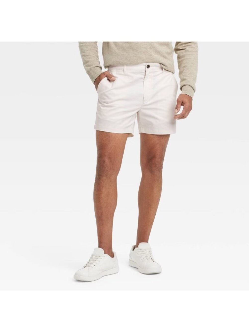 GoodFellow Short Mens Biege Chino Slim Fit Mid Ride Front Stretch Casual